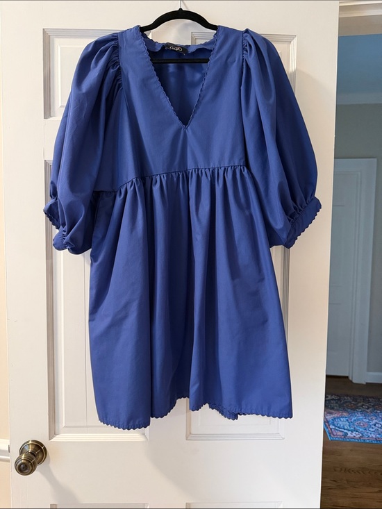 Gigio Dresses & Skirts - Blue V-Neck Puff Sleeve Mini Dress
